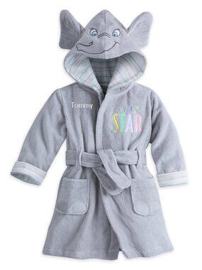 Disney Light Gray Dumbo Hooded Kids Robe with Pastel 'STAR' Embroidery
